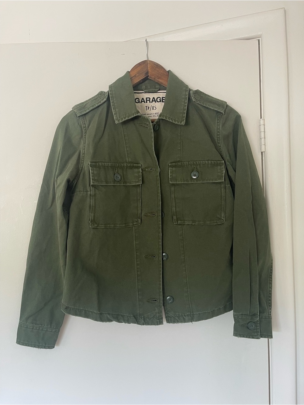 Garage Olive Green Military Distressed Cotton Utility Shirt Jacket